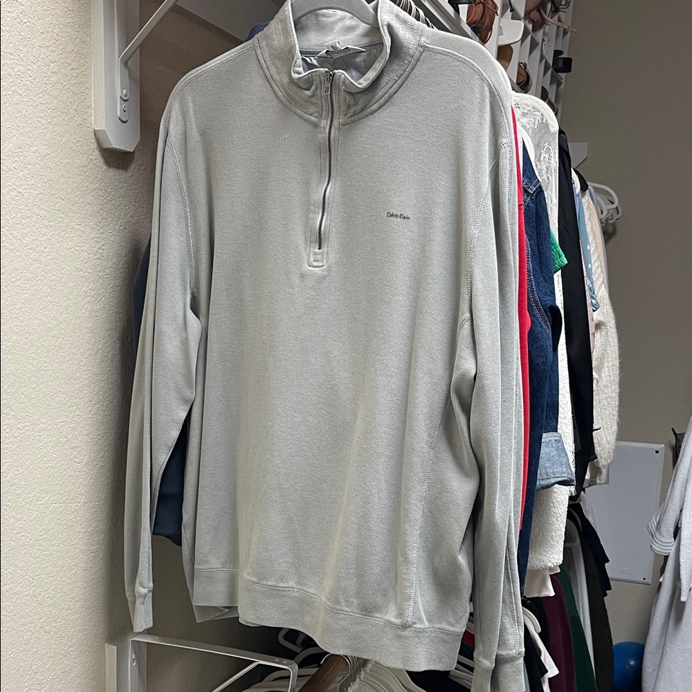 Calvin Klein Men's Zip-Up Sweater in Light Gray